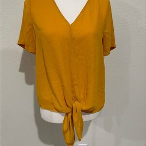 Madewell Yellow Flutter Sleeve Tie-Front Blouse